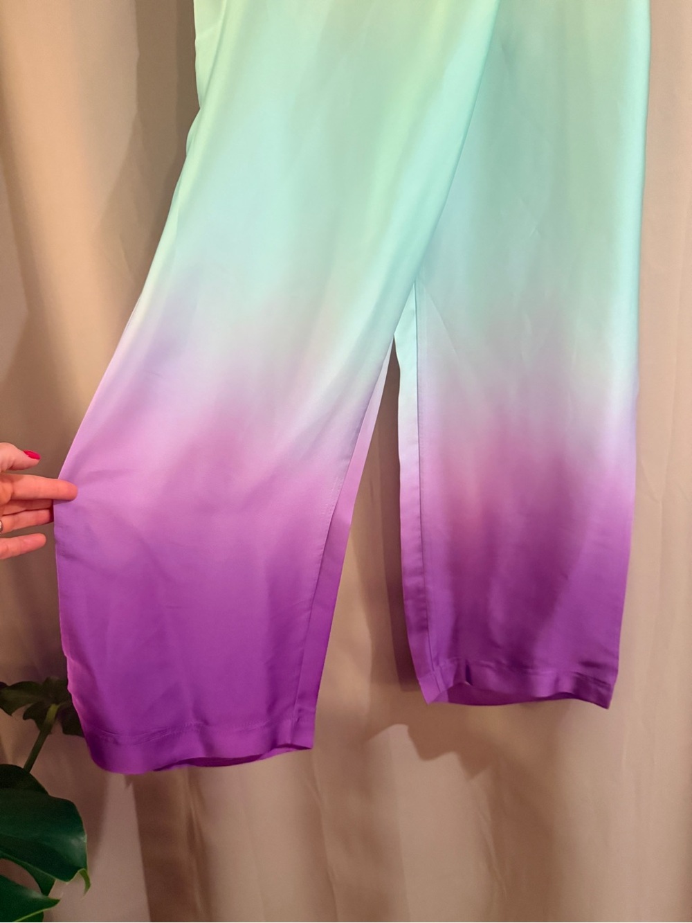 Zara Teal Satin Wide Leg Pants - Picture 2 of 9
